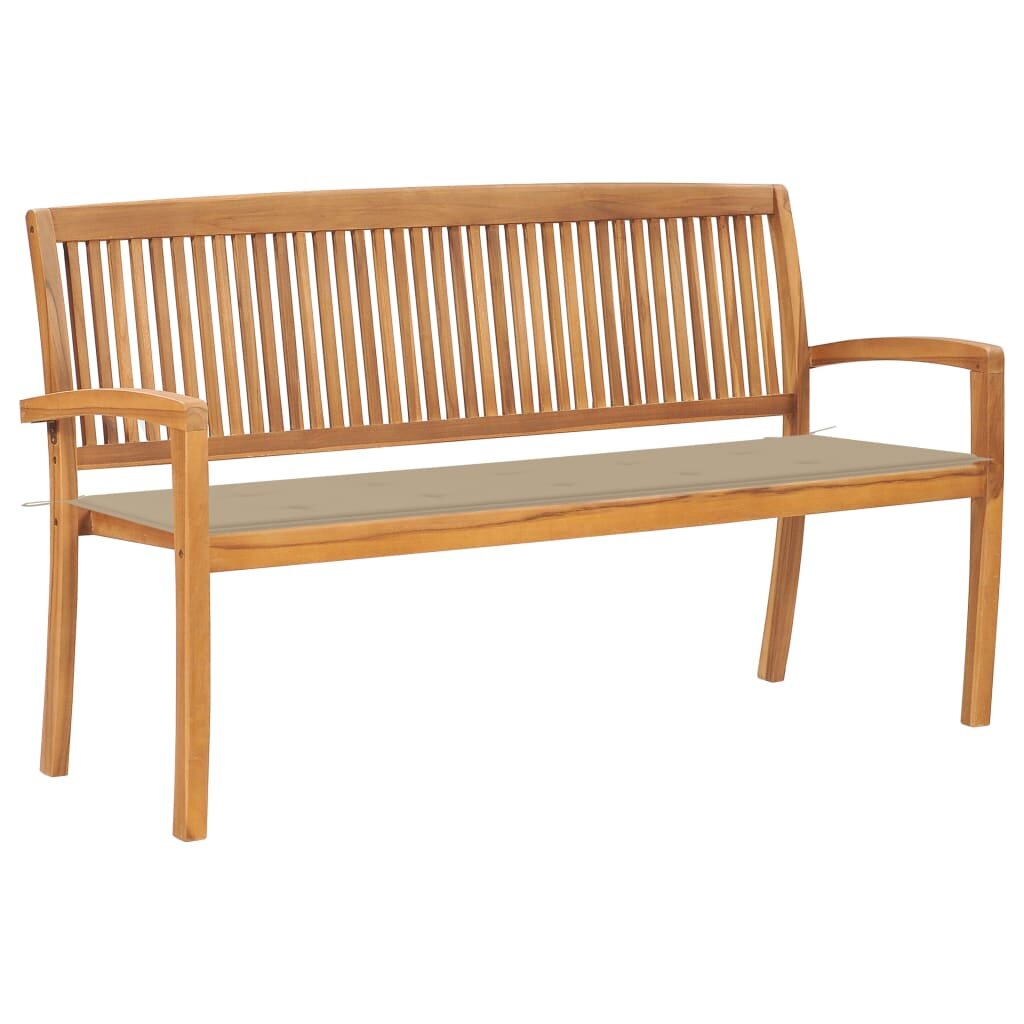 Image of Stacking Patio Bench with Cushion 626" Solid Teak Wood