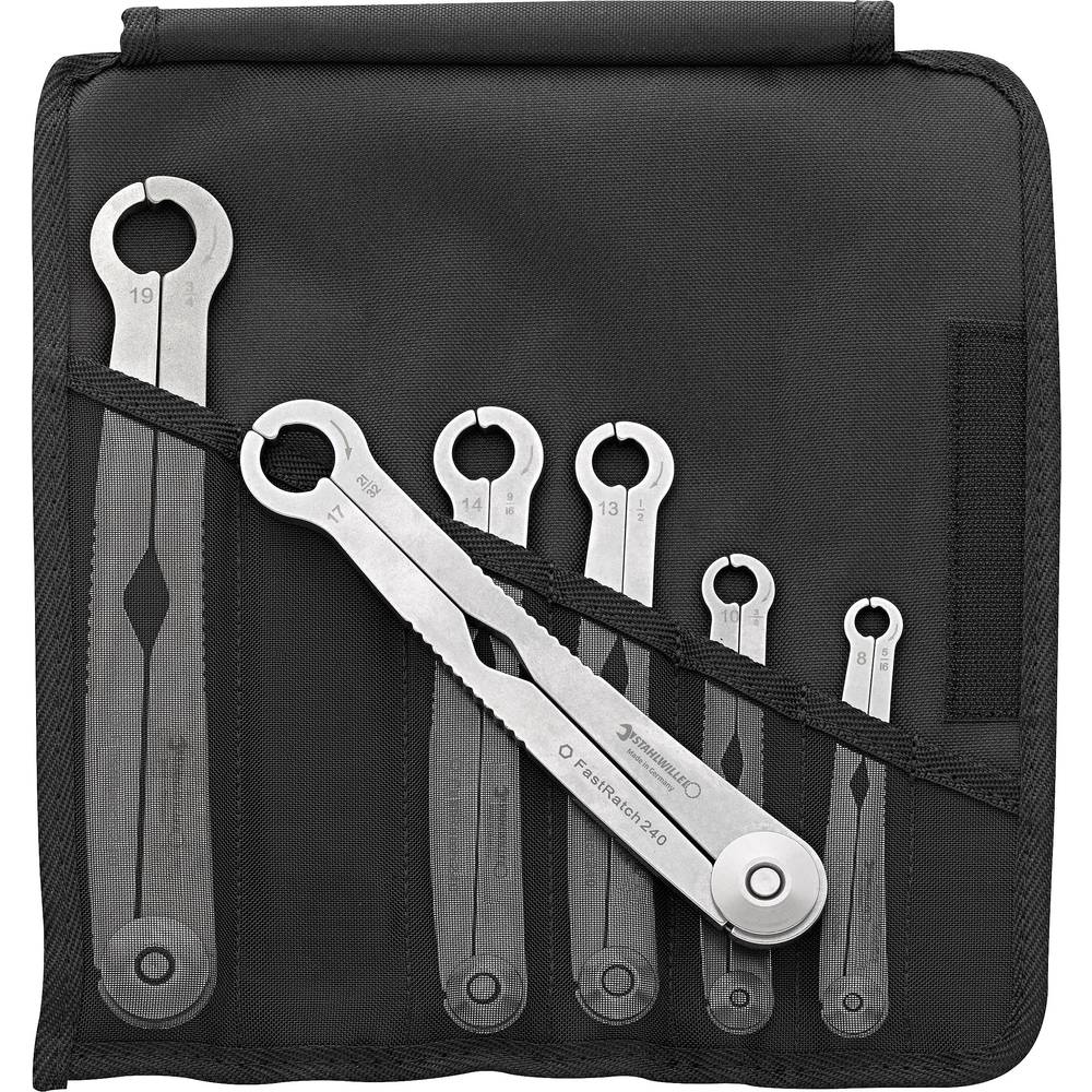 Image of Stahlwille 240/6 96411006 Ratcheting single-ended open ring spanner set 6-piece 8 - 19 mm