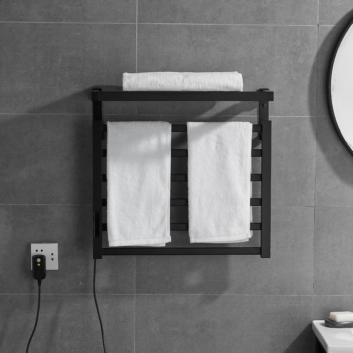 Image of Stainless Steel Electric Towel Rack Temperature Time Control Smart Heated Towel Rail Towel Warmer