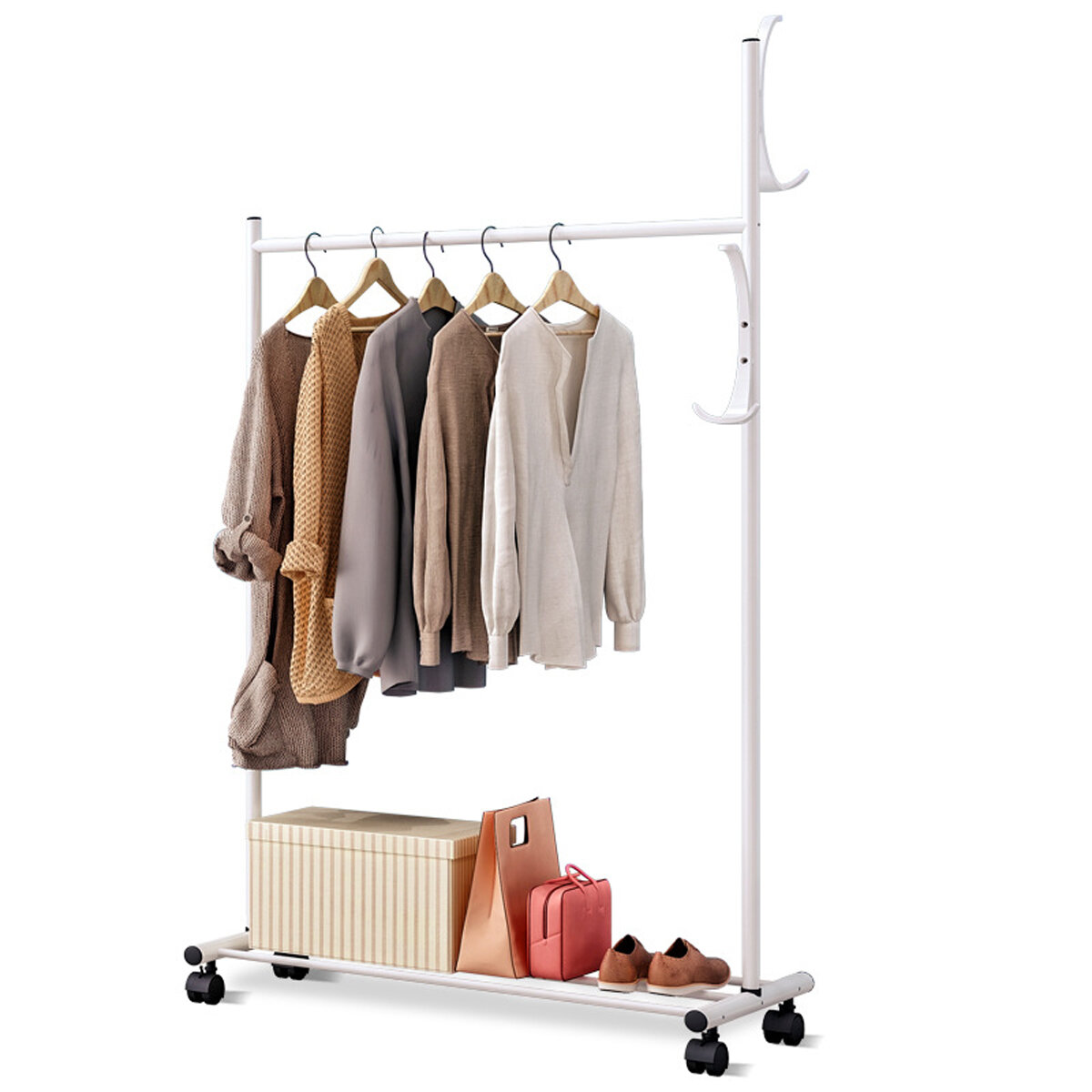 Image of Standing Landing Drying RackCloth Hanger Wardrobe Hanging Floor Iron Organizer Storage Shelf