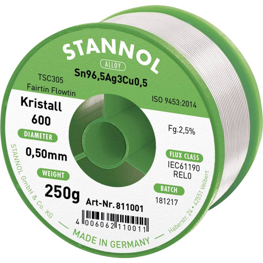 Image of Stannol Kristall 600 Fairtin Solder lead-free Lead-free Sn965Ag3Cu05 REL0 250 g 05 mm