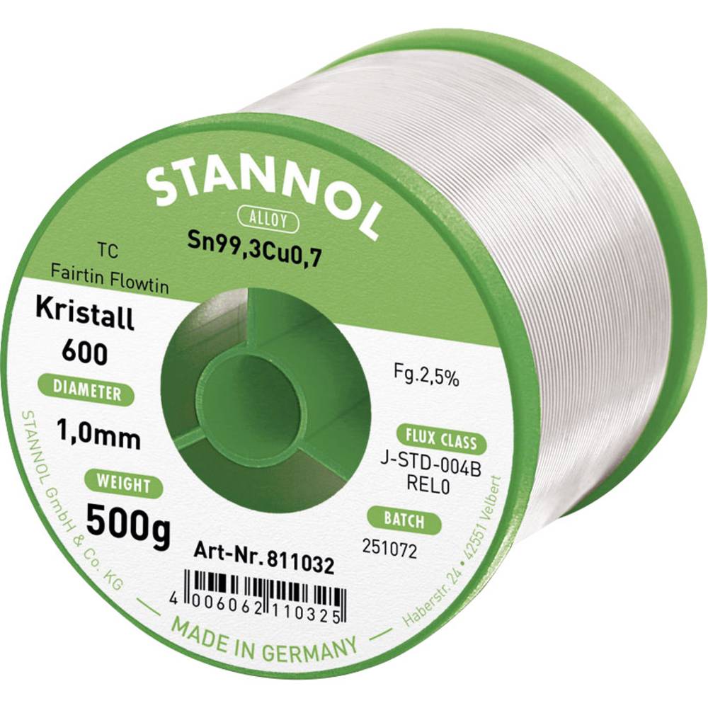 Image of Stannol Kristall 600 Fairtin Solder lead-free Lead-free Sn993Cu07 REL0 500 g 1 mm