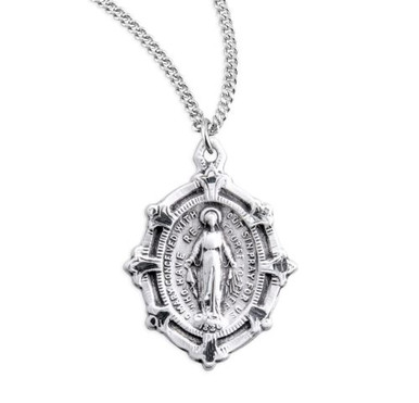 Image of Sterling Fleur De Lis Miraculous Medal Necklace