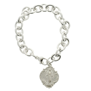 Image of Sterling Silver Link Bracelet with Baroque Miraculous Medal