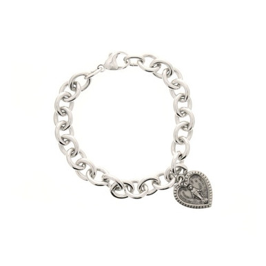 Image of Sterling Silver Link Bracelet with Heart Miraculous Medal