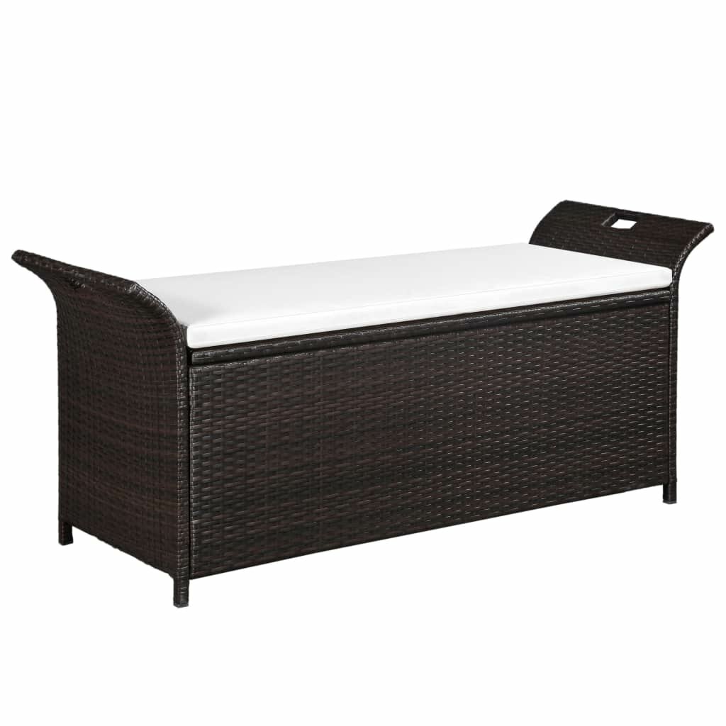 Image of Storage Bench with Cushion 543" Poly Rattan Brown