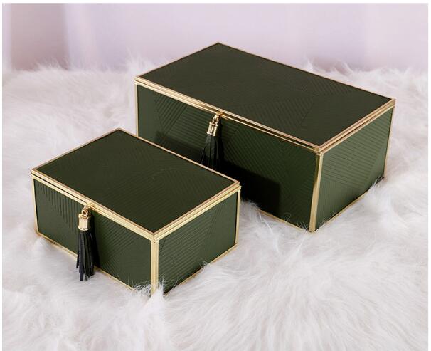 Image of Storage Boxes Light luxury American style leather bonded glass jewelry box leathers grain craft gift special decorative Bins
