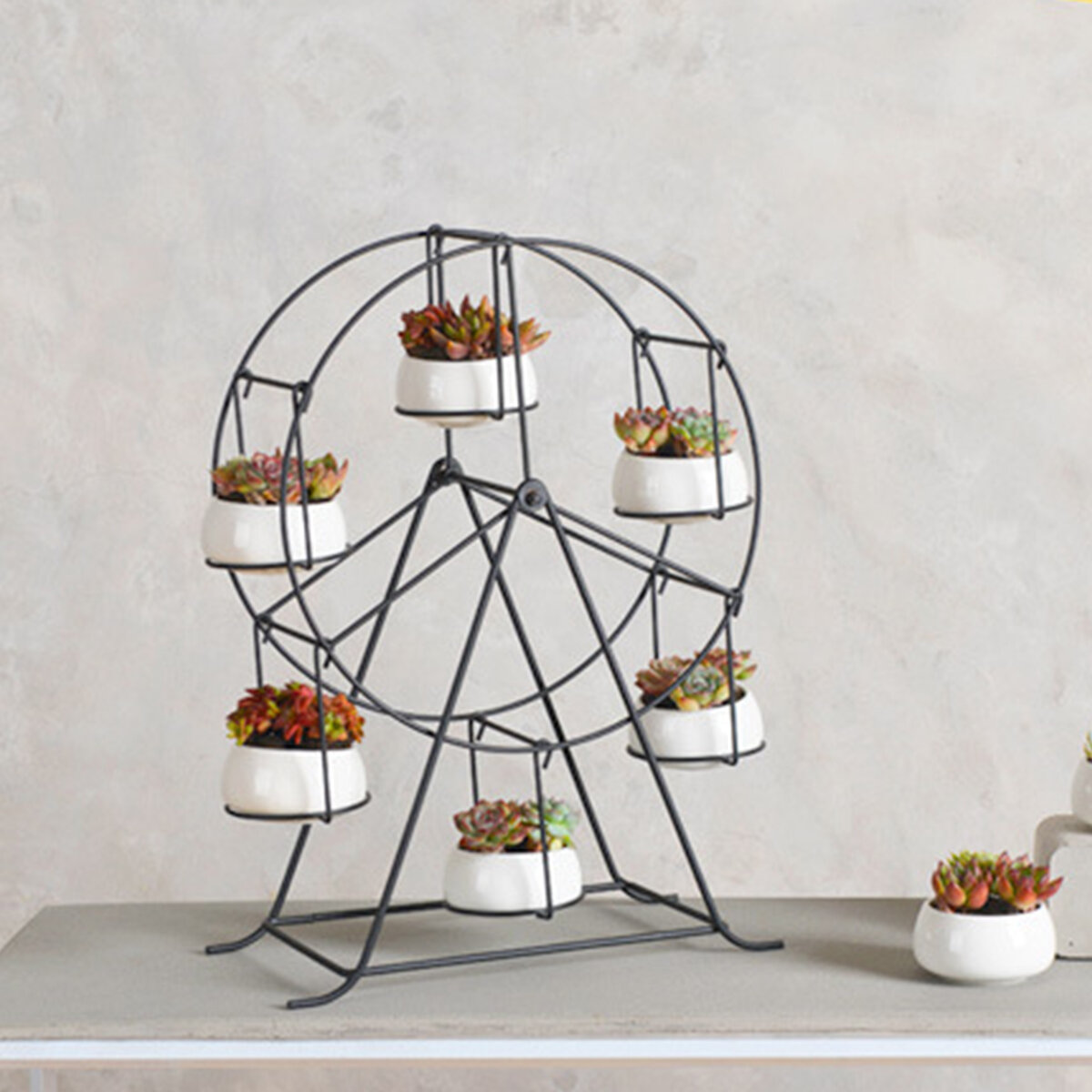 Image of Succulent Planter Ferris Wheel Iron Plant Holders Set Indoor Garden Pots
