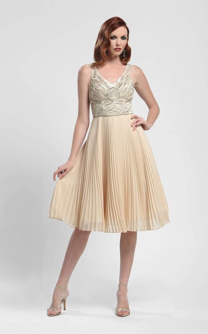 Image of Sue Wong - N4136 Sleeveless Embroidered Accordion Pleat A-Line Dress