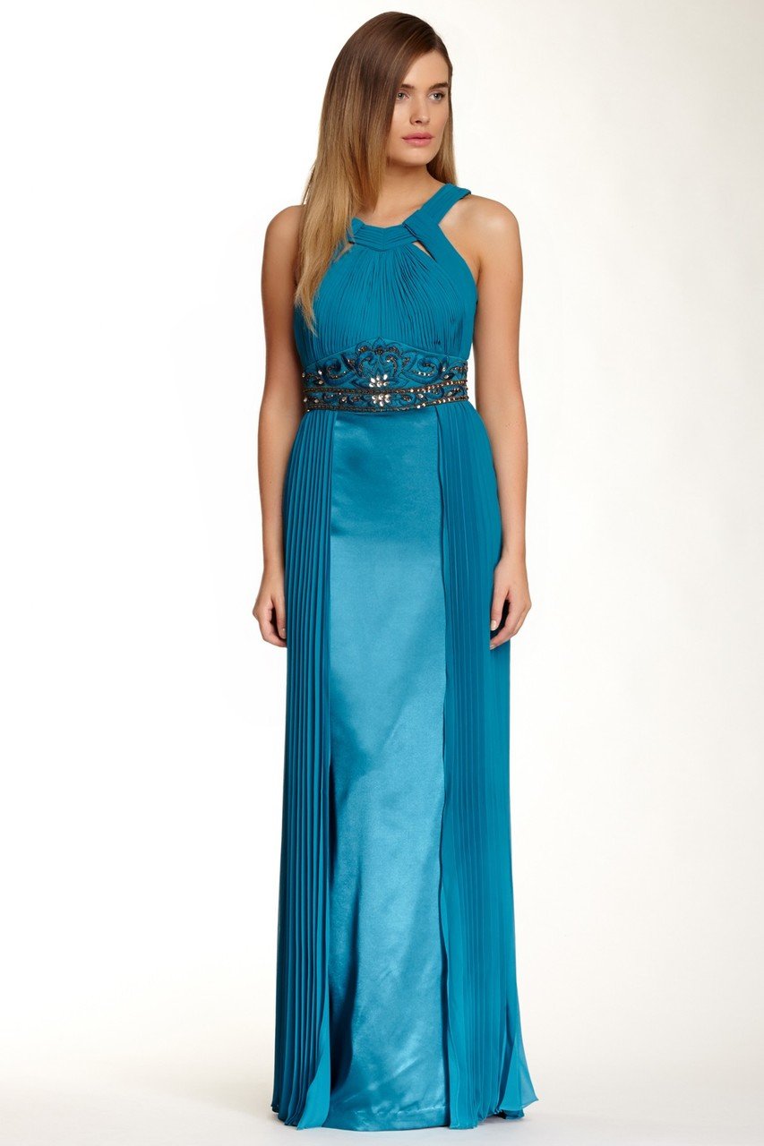 Image of Sue Wong - N4312 Pleated Embroidered Empire Waist Sheath Gown