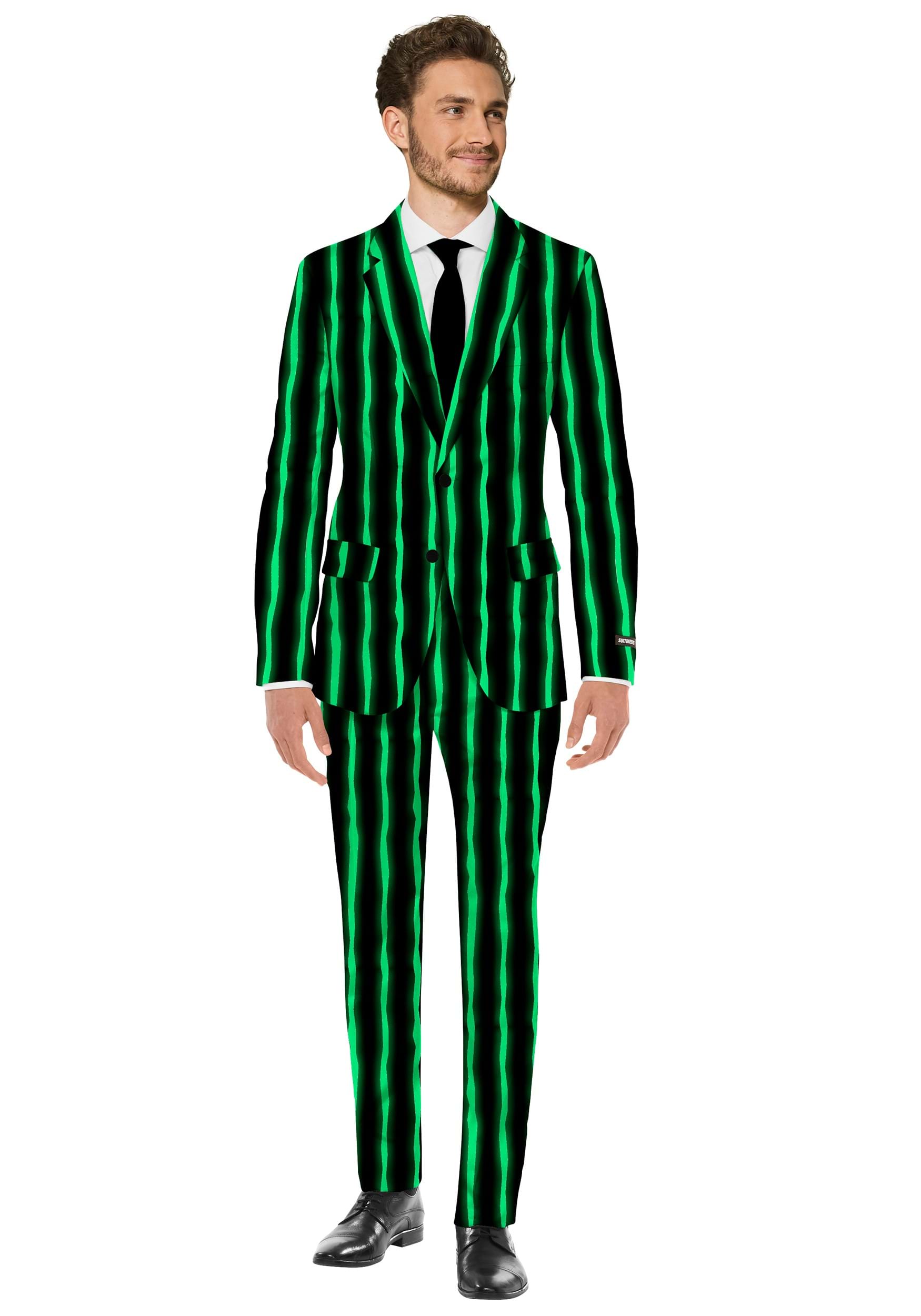 Image of Suitmeister Oversized Black Glow in the Dark Pinstripe Suit ID OSOBAS1030-L