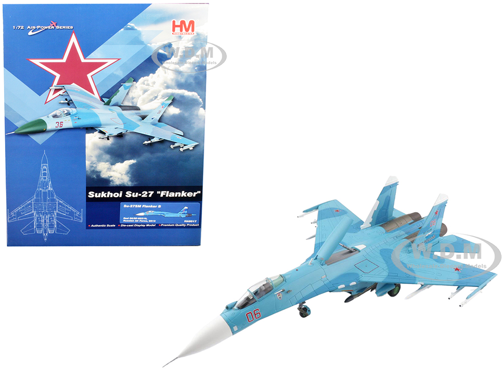 Image of Sukhoi Su-27SM Flanker B Fighter Aircraft "Russian Air Force" (2013) "Air Power Series" 1/72 Diecast Model by Hobby Master
