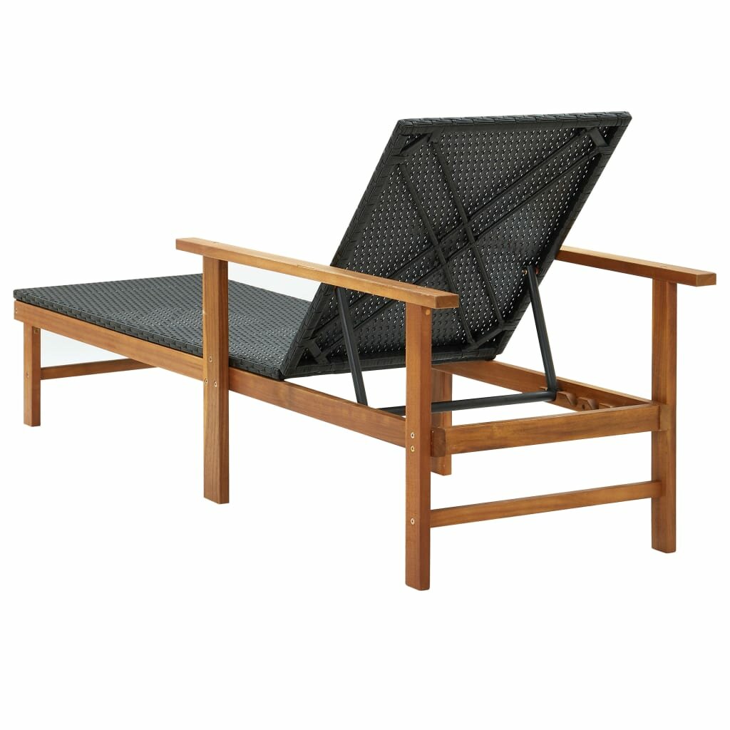 Image of Sun Lounger Poly Rattan and Solid Acacia Wood Black