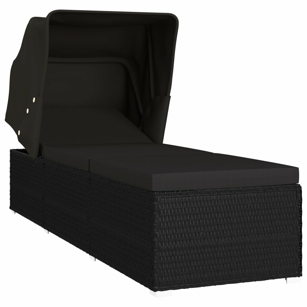 Image of Sun Lounger with Canopy and Cushion Poly Rattan Black