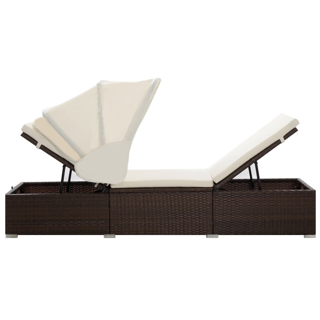Image of Sun Lounger with Canopy and Cushion Poly Rattan Brown