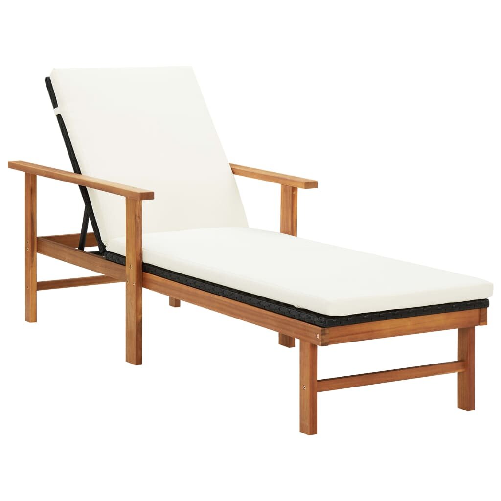Image of Sun Lounger with Cushion Poly Rattan and Solid Acacia Wood