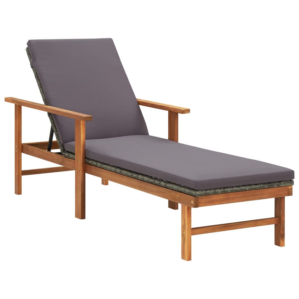 Image of Sun Lounger with Cushion Poly Rattan and Solid Acacia Wood Gray
