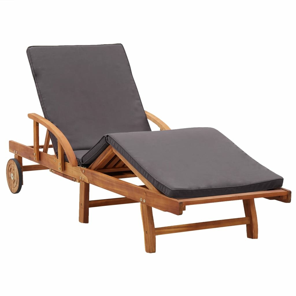 Image of Sun Lounger with Cushion Solid Acacia Wood