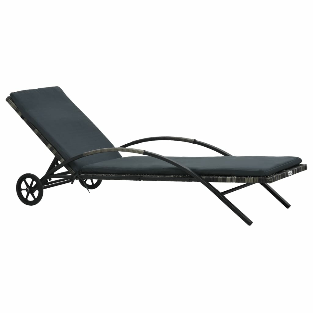 Image of Sun Lounger with Cushion & Wheels Poly Rattan Anthracite