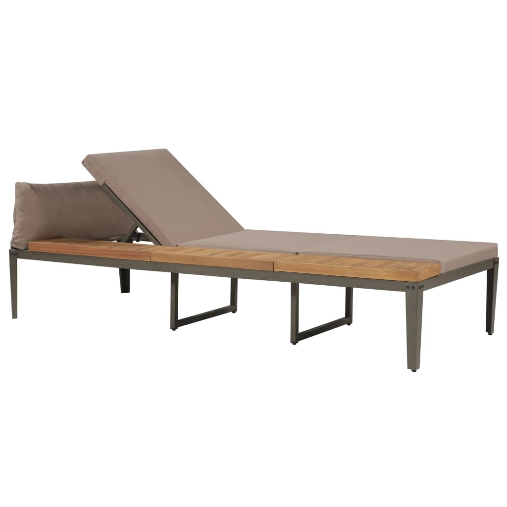 Image of Sun Lounger with Cushions Solid Acacia Wood Brown