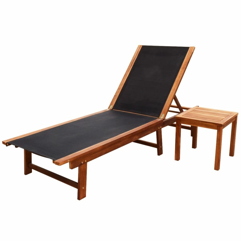 Image of Sun Lounger with Table Solid Acacia Wood and Textilene