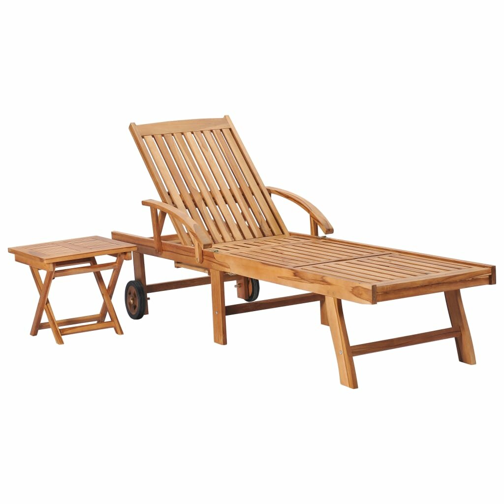 Image of Sun Lounger with Table Solid Teak Wood