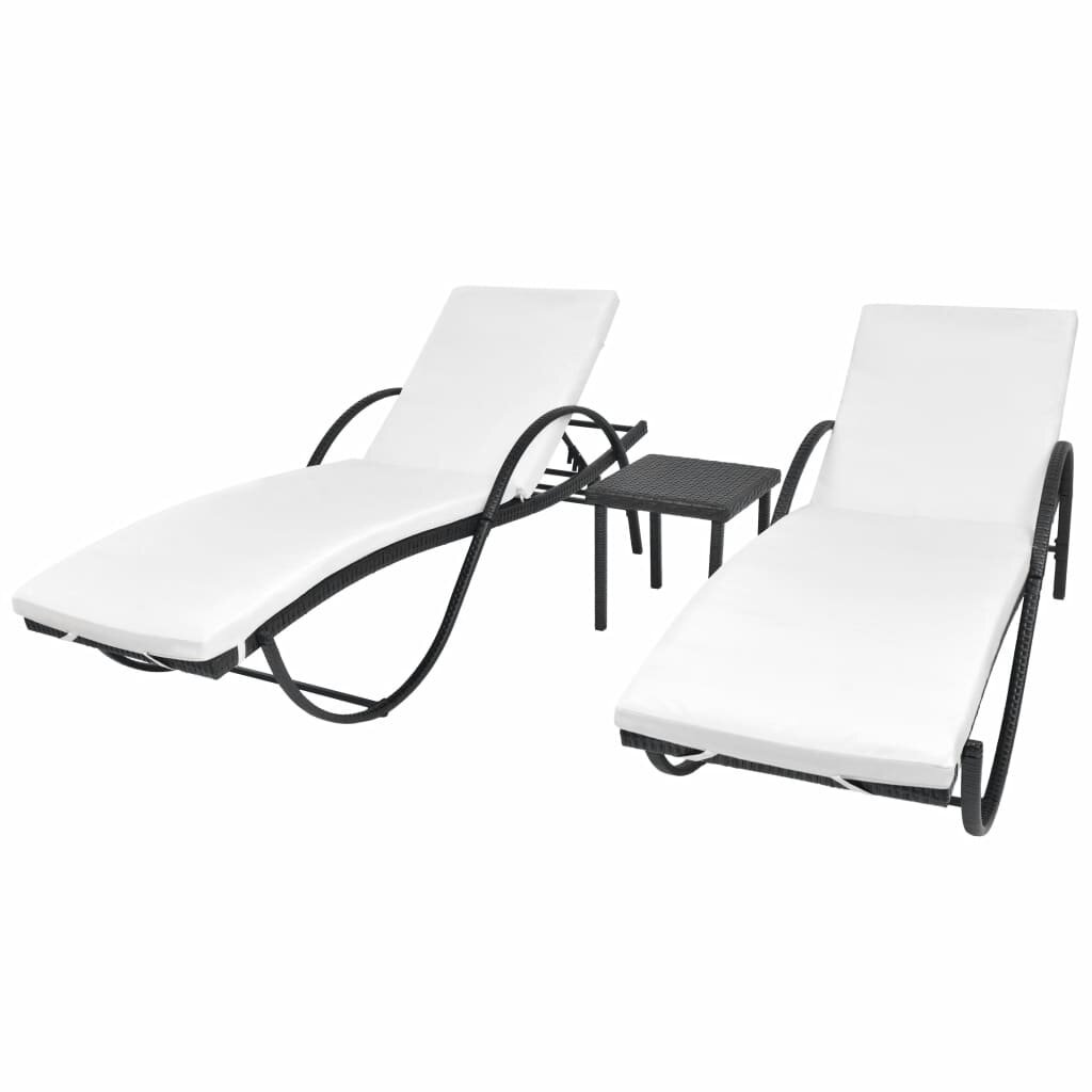 Image of Sun Loungers 2 pcs with Table Poly Rattan Black