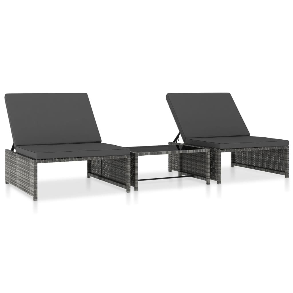 Image of Sun Loungers 2 pcs with Table Poly Rattan Gray
