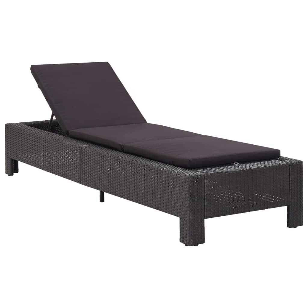Image of Sunbed with Cushion Black Poly Rattan