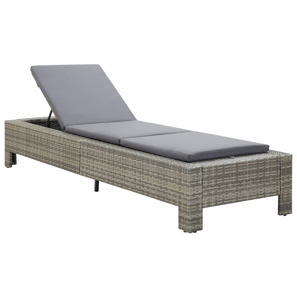 Image of Sunbed with Cushion Gray Poly Rattan
