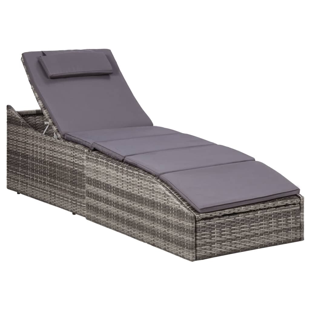 Image of Sunbed with Cushion Poly Rattan Gray