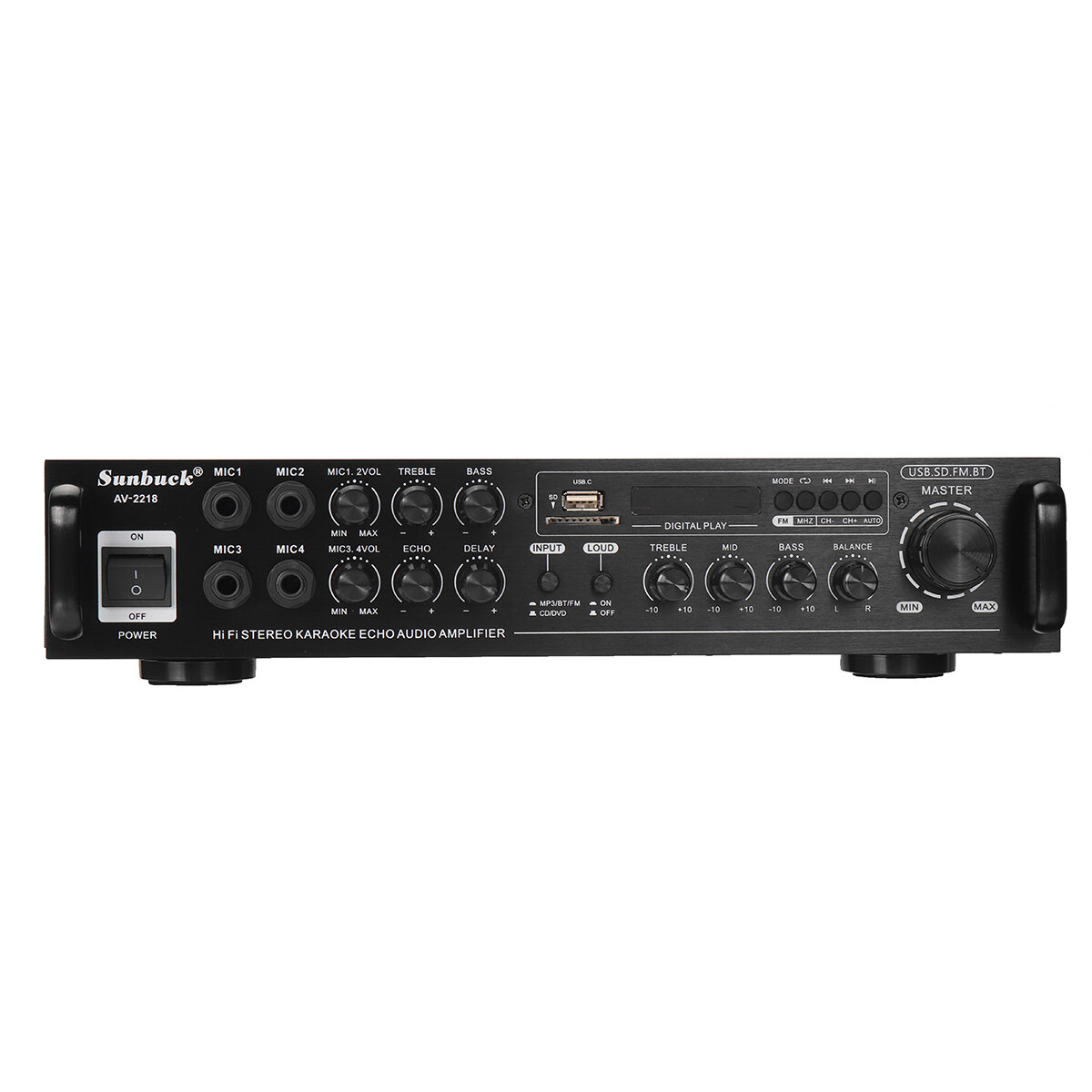 Image of Sunbuck AV-2218 Audio Power Amplifier AC 110V 220V DC12V Bluetooth Karaoke Amplifier HIFI Home Theater Amplifier for Car
