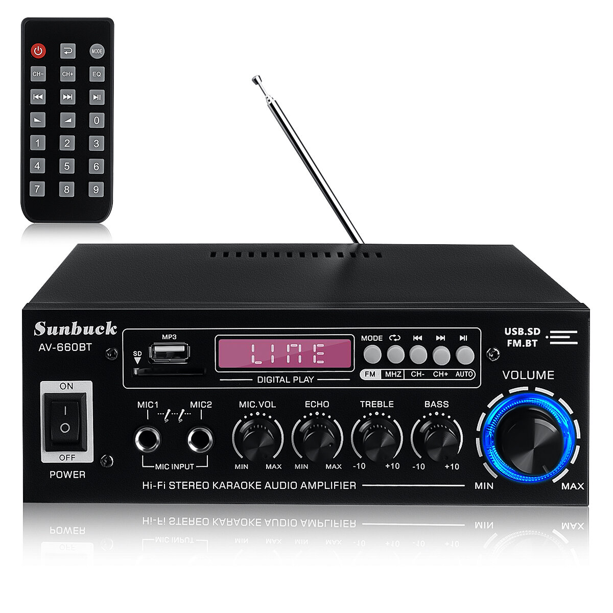 Image of Sunbuck AV-660BT 2000W bluetooth 50 Audio Power Amplifier EQ Stereo AMP Car Home 2CH AUX USB FM Radio