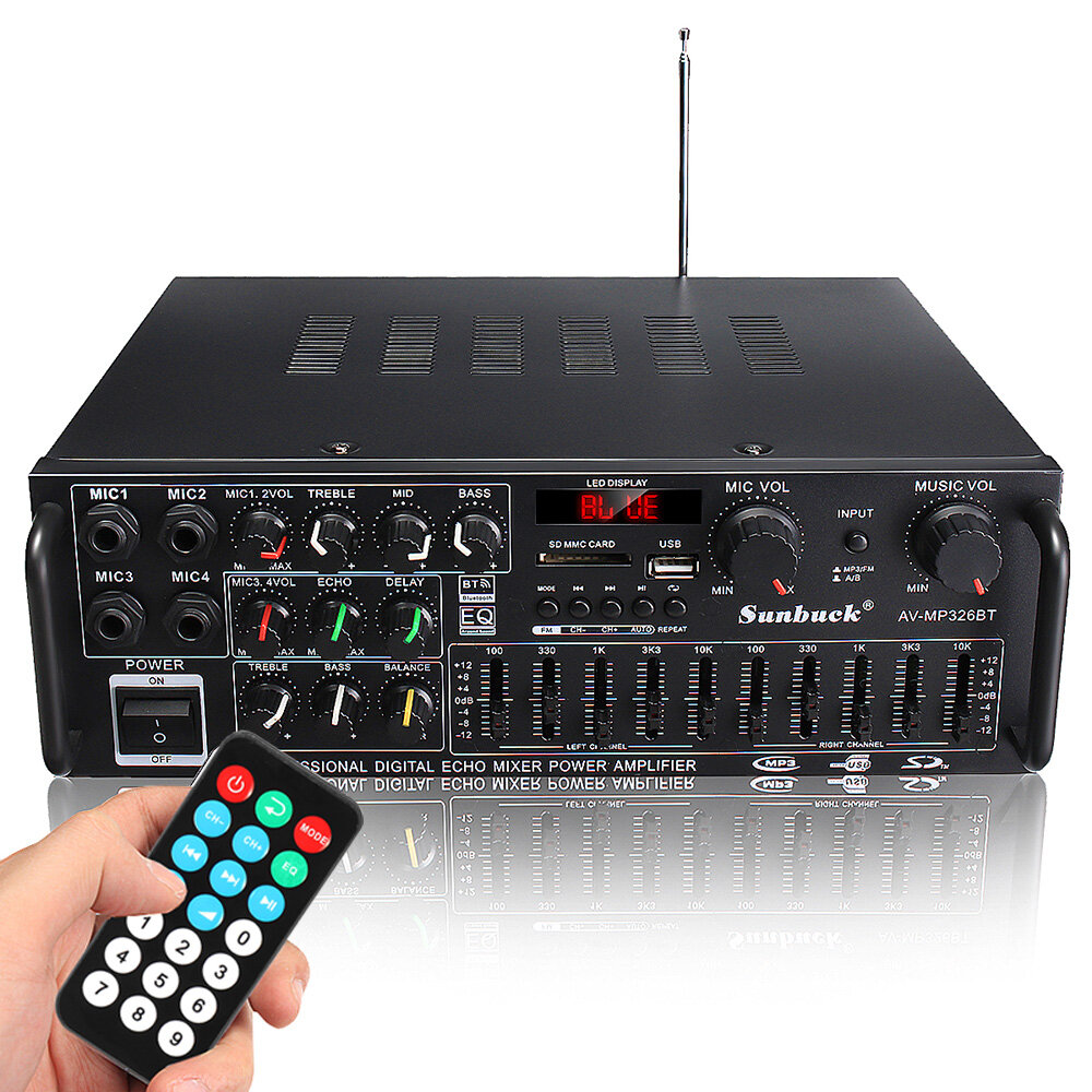 Image of Sunbuck bluetooth Stereo Amplifier 2 Channel HiFi Audio Power Amplifier Remote Control USB SD FM 220V EU Plug