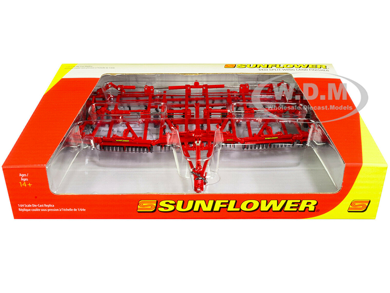 Image of Sunflower 6433 Split-Wing Land Finisher with Folding Wings Red 1/64 Diecast Model by SpecCast
