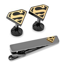 Image of Superman Black and Gold Cufflinks and Tie Clip Gift Set