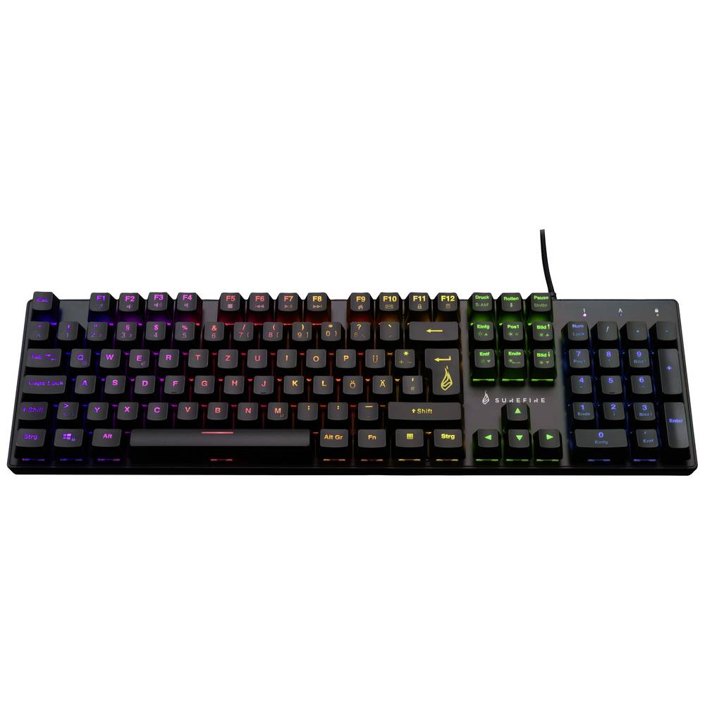 Image of Surefire Gaming KingPin M2 Corded USB Gaming keyboard German QWERTZ Black Backlit Multimedia buttons