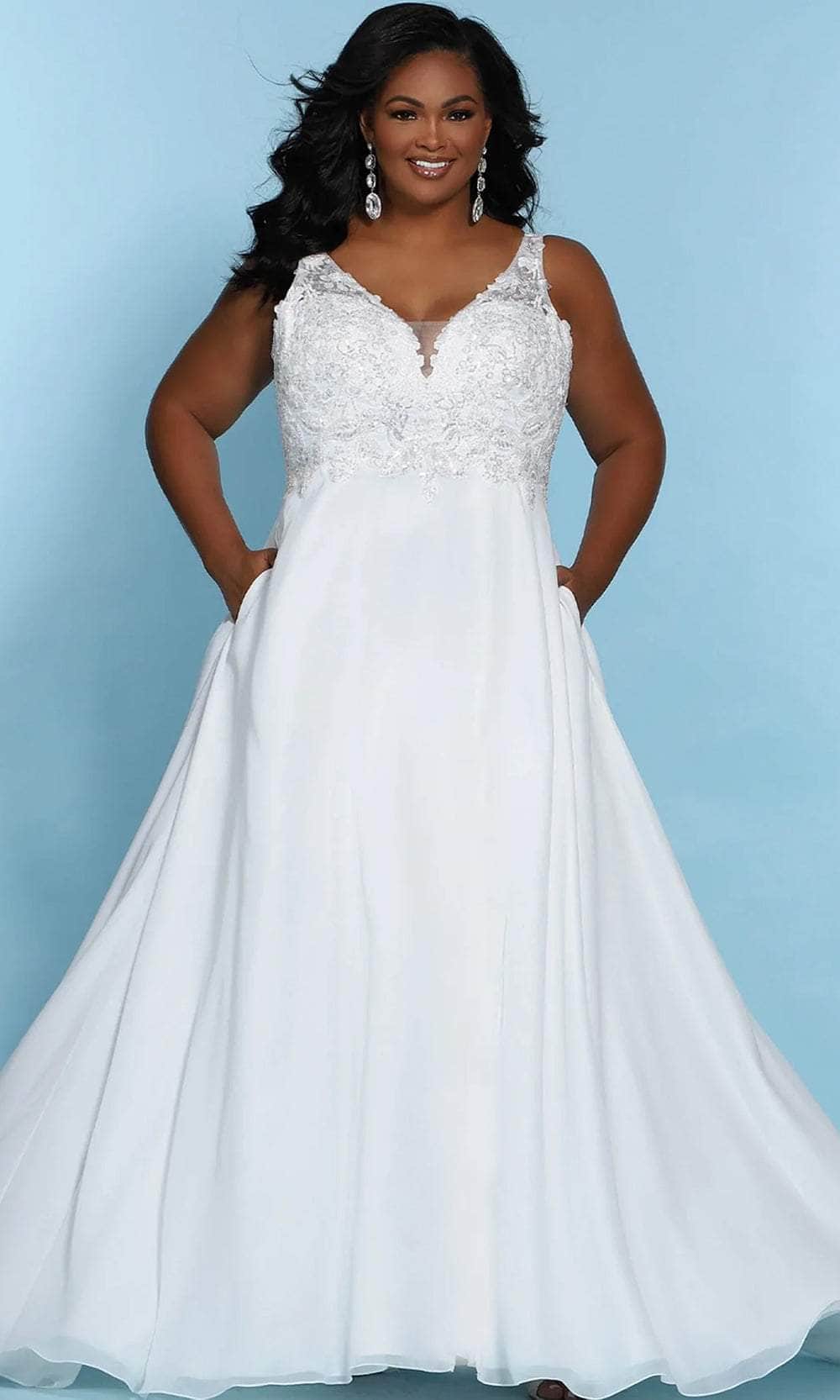 Image of Sydney's Closet Bridal - SC5246 Floral Embroidered A-Line Bridal Dress