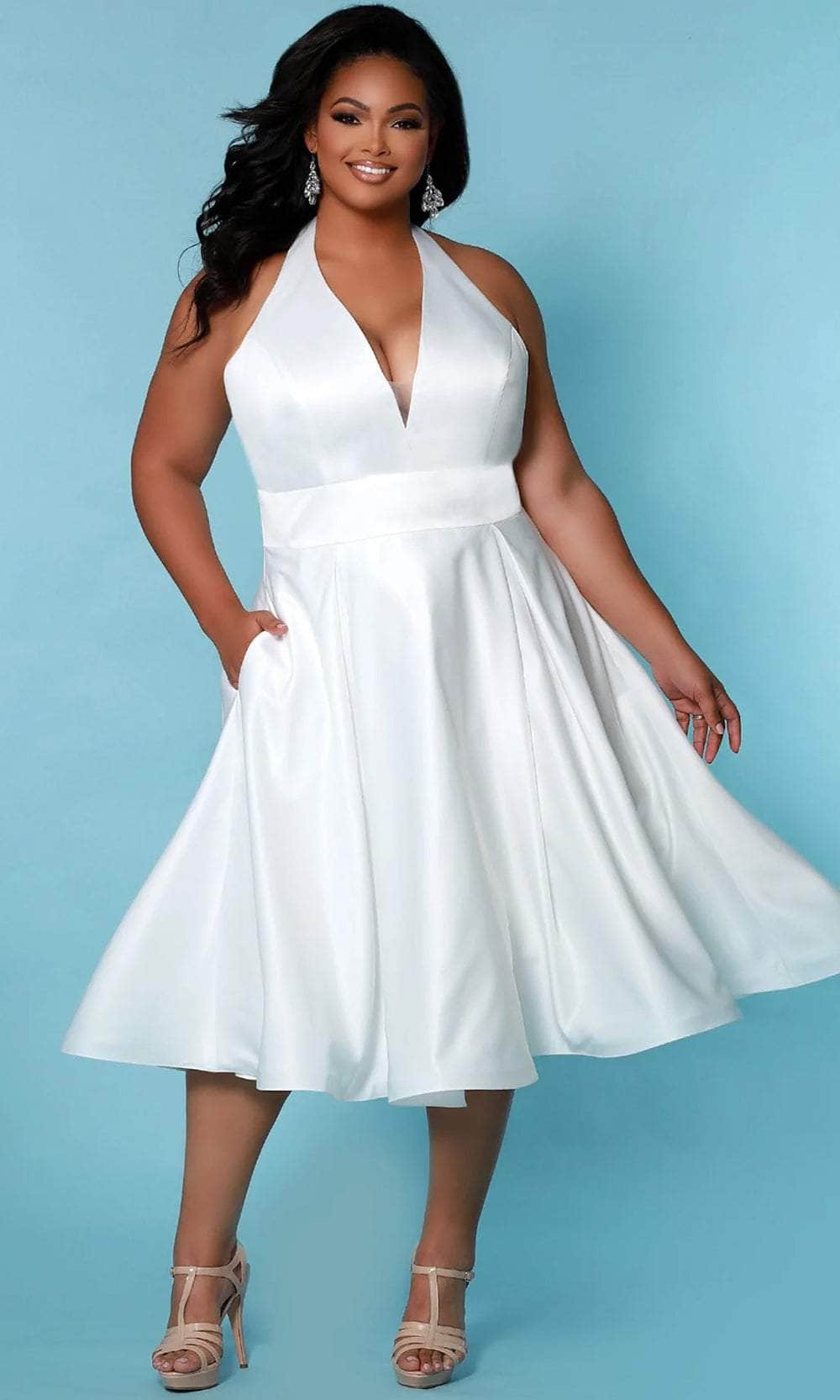 Image of Sydney's Closet Bridal - SC5266 Tea Length Halter Bridal Dress