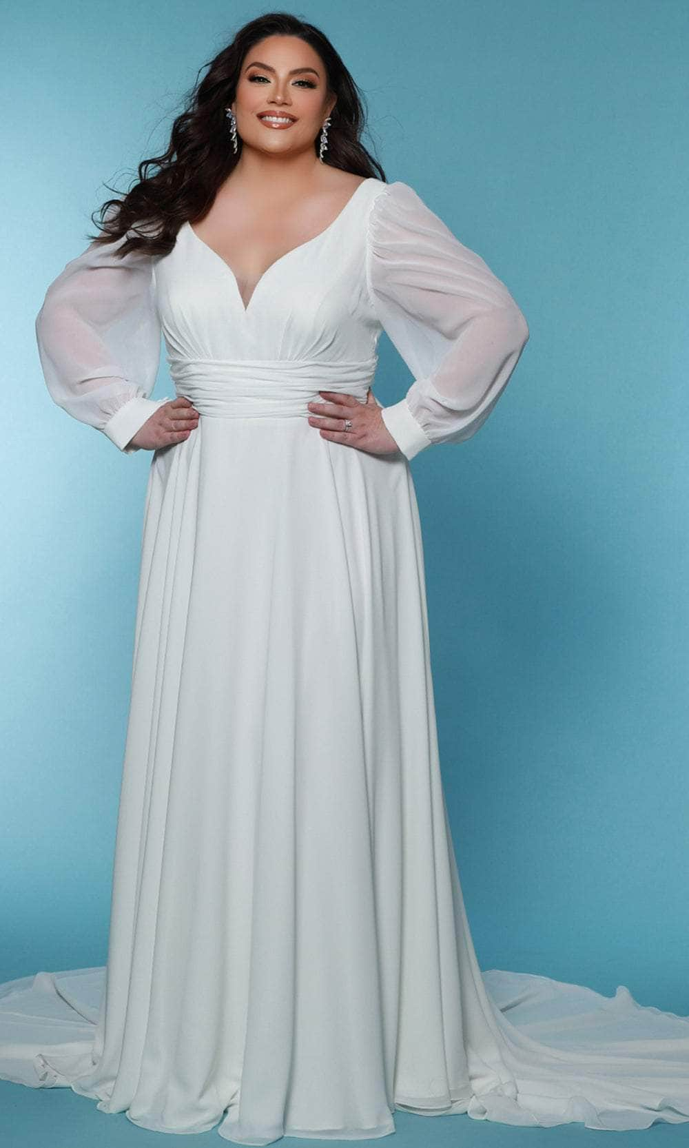 Image of Sydney's Closet Bridal SC5320 - Long Sleeve V-Neck Bridal Gown