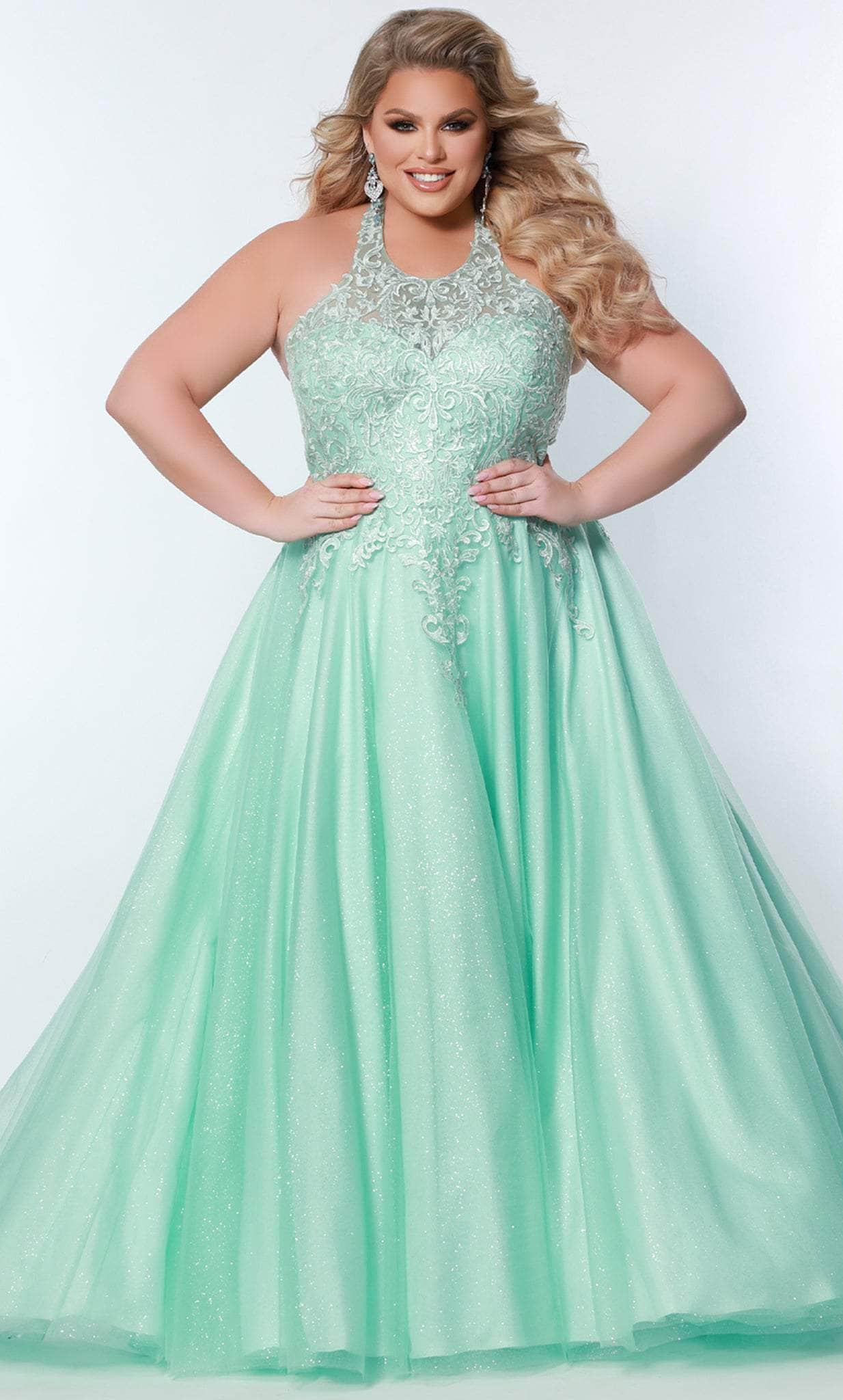 Image of Sydney's Closet SC7352 - Embroidered Halter Prom Gown