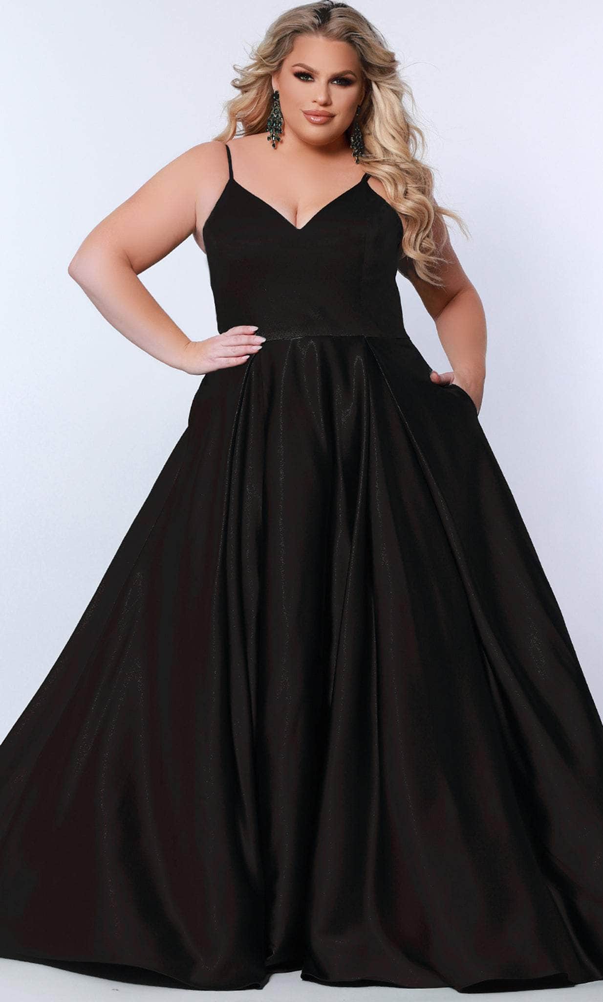Image of Sydney's Closet SC7363 - V-Neck Pleated A-Line Evening Gown