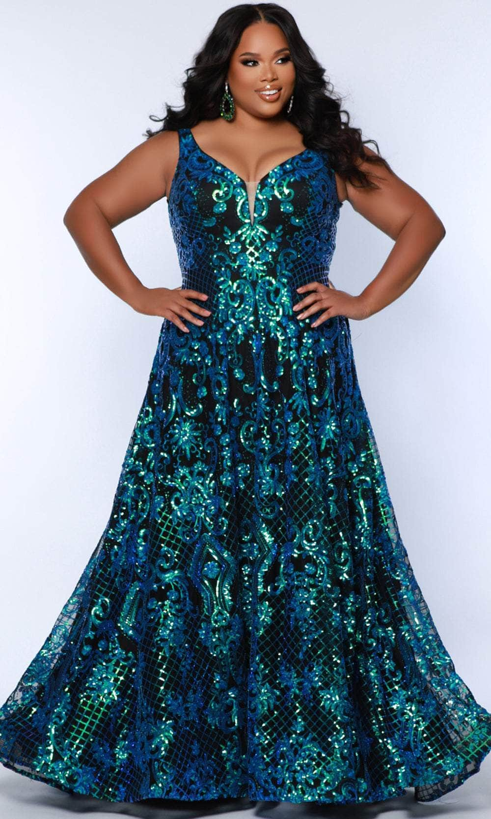 Image of Sydney's Closet SC7367 - Sequin Embellished V-Neck Evening Gown