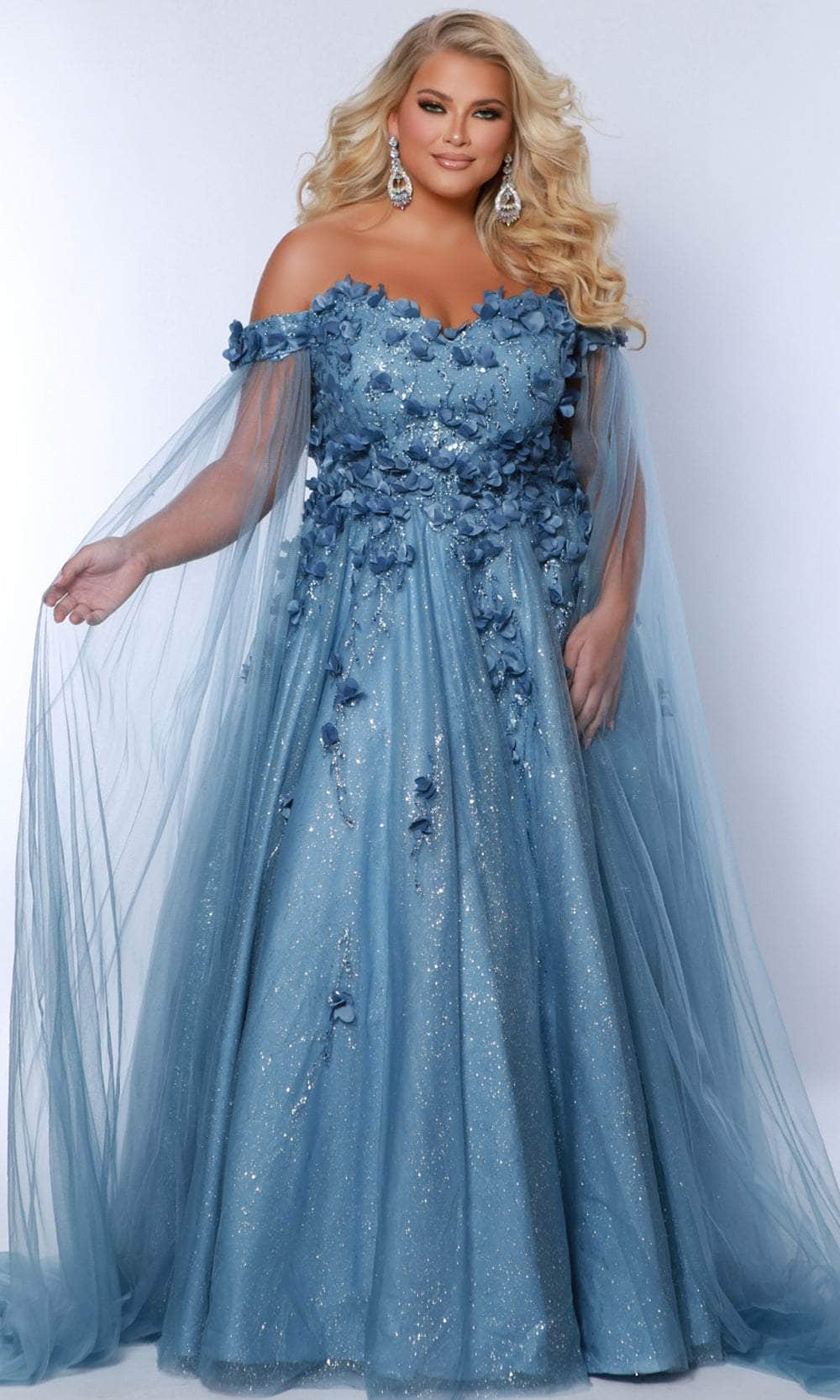 Image of Sydney's Closet SC7379 - 3D Floral Off Shoulder Prom Dress