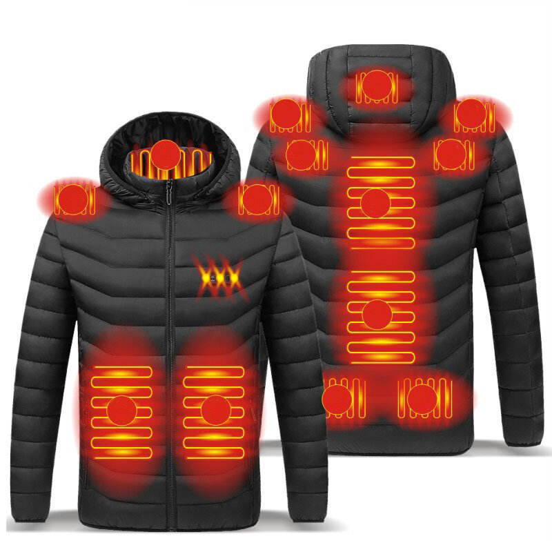 Image of TENGOO® 11 Areas Heating Jacket Men 3-Modes Adjust Electric Heated Coat Thermal Hoodie Jacket For Winter Sport Skiing Cy