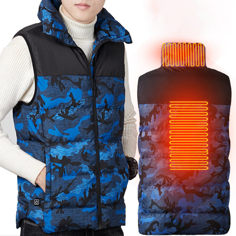 Image of TENGOO Camouflage Heated Vest Men USB Infrared Winter Flexible Electric Jacket 3 Modes 2 Heating Zone Thermal Clothing W