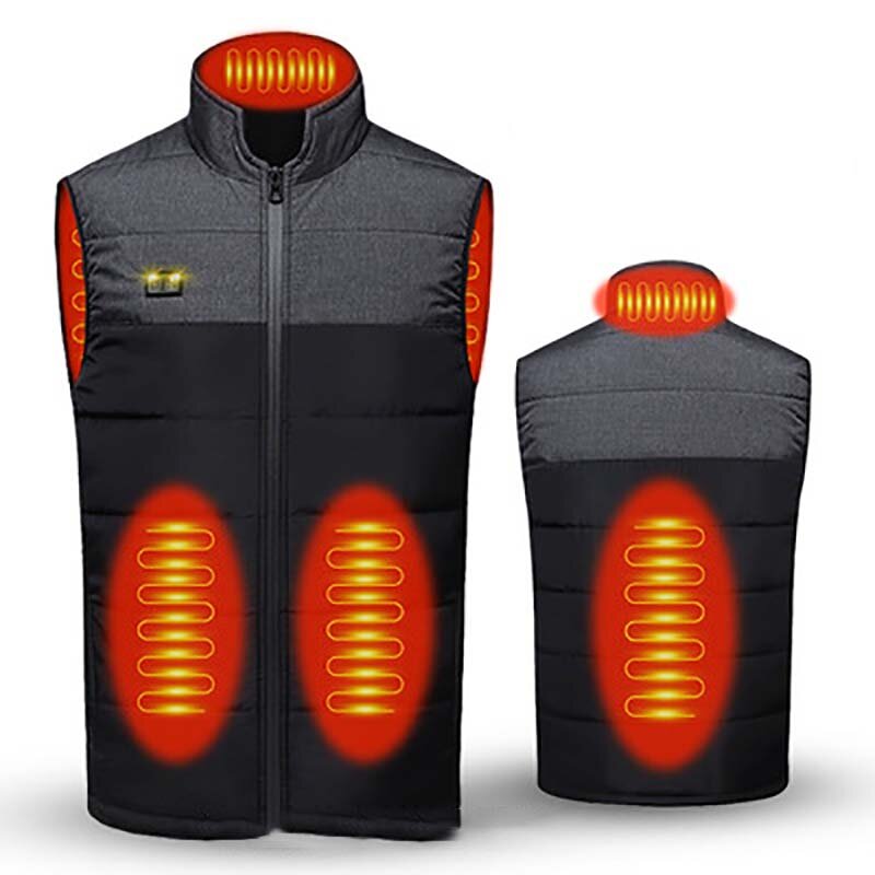 Image of TENGOO Electric Heating Waistcoat Sleeveless Stand Collar Unisex USB Heated Thicken Warm Double Switch 4 Heating Areas W