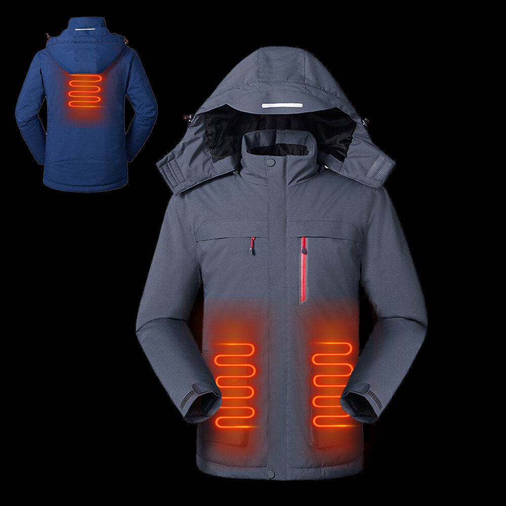 Image of TENGOO Men Electric Jacket Back Abdomen 3 Heating Zone 3 Modes USB Charging Reflective Thermal Clothes Winter Smart Down