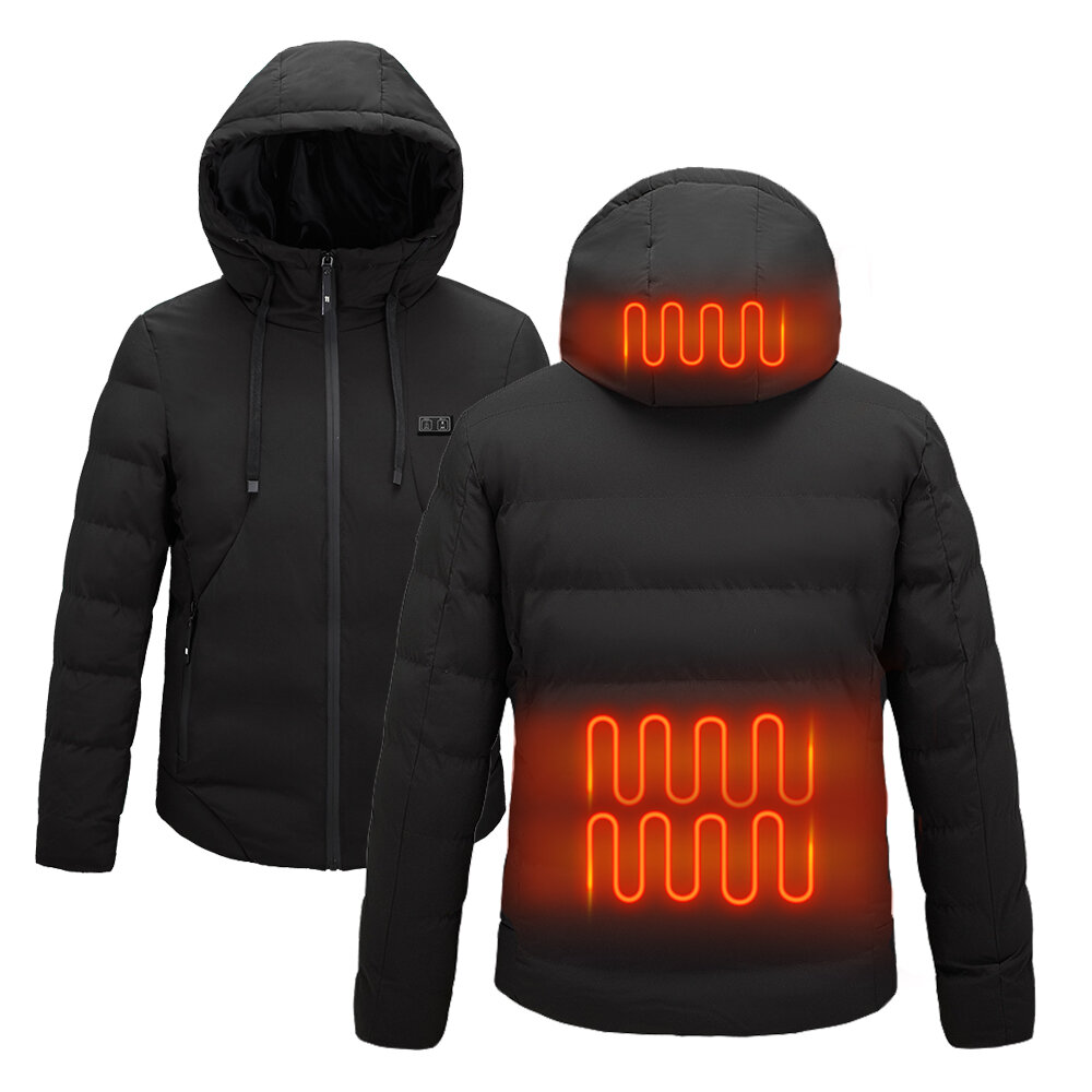 Image of TENGOO Smart Heated Hooded Coat 2 Places Heated 3-Gears Down Jacket USB Electric Heating Jacket Winter Warm Fishing Skii