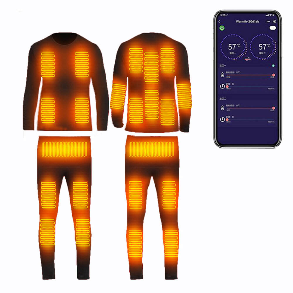 Image of TENGOO Smart Heated Underwear Set Phone APP Control Winter Heating Suit USB Recharging Heated Thermal Tops Pants Winter